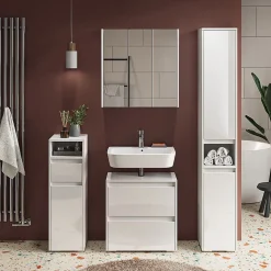 Vicco Meuble salle de bain Blanc 30.2x191.5cm avec portes et compartiment ouvert