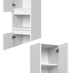 Vicco Meuble salle de bain Blanc 30.2x191.5cm avec portes et compartiment ouvert