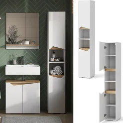 Vicco Meuble salle de bain Blanc 30x180cm avec portes, et compartiments ouverts