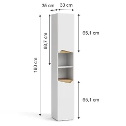 Vicco Meuble salle de bain Blanc 30x180cm avec portes, et compartiments ouverts