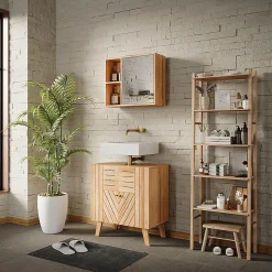 Vicco Meuble sous lavabo Bambou 60x65cm avec 2 portes
