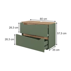 Vicco Meuble sous vasque simple Vert/Artisan 80x57.5cm avec 2 tiroirs