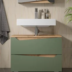 Vicco Meuble sous vasque simple Vert/Artisan 80x57.5cm avec 2 tiroirs