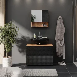 Vicco Meuble sous vasque simple Anthracite à pois 41cm avec 2 tiroirs