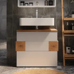 Vicco Meuble sous vasque simple Blanc 70x64.5cm avec 2 tiroirs