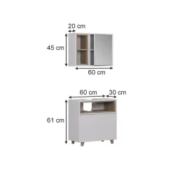 Vicco Meubles bain blanc/chêne avec armoire à glace et meuble bas