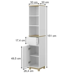 Vicco Meubles de salle de bain Blanc 30x151cm avec tiroirs