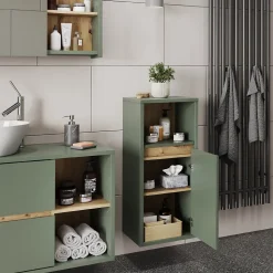Vicco Midischrank Vert/Artisan 33x80cm avec porte et étagère ouverte