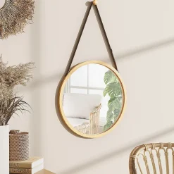 Vicco Miroir mural Bambou 38x38cm avec sangle réglable