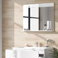 Vicco Miroir mural Blanc Haute brillance 80.1x62cm avec étagère