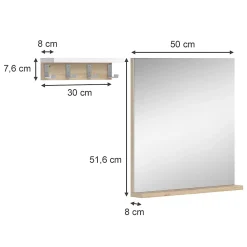 Vicco Miroir mural Blanc 50x51.6cm avec étagère