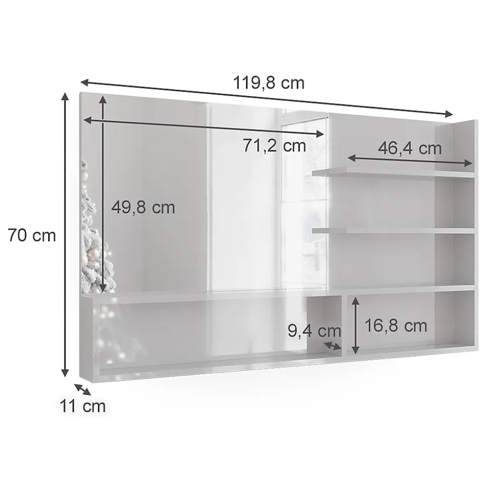 Vicco Étagère à miroir Blanc Haute brillance 119.8x70cm avec compartiments ouverts