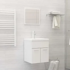 vidaXL Ensemble de meubles de bain, 2 pcs Blanc brillant Aggloméré
