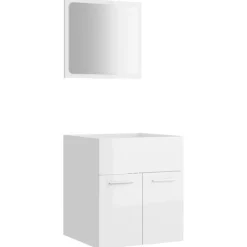 vidaXL Ensemble de meubles de bain, 2 pcs Blanc brillant Aggloméré