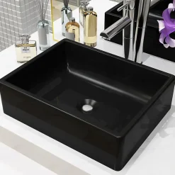 vidaXL Lavabo Céramique Rectangulaire Noir Vasque Salle de Bain Toilette 142734
