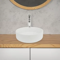 Évier céramique vasque a poser ronde moderne lave-mains salle de bain 355 mm