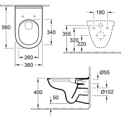 Villeroy & Boch O.novo, Cuvette suspendue sans bride, avec abattant amovible et frein de chute