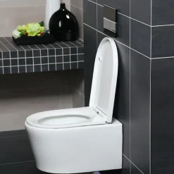 Villeroy & Boch Pack WC Bâti-support sol mur + WC SAT sans bride + Abattant SoftClose + Plaque noire (VCNSAT4)