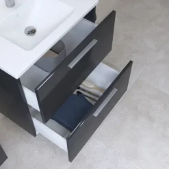 Vitra Mia ensemble meuble préassemblé 59x61x39,5 cm avec lavabo, miroir et éclairage LED, Anthracite brillant (MIASET60A)