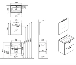 Vitra Mia ensemble meuble préassemblé 59x61x39,5 cm avec lavabo, miroir et éclairage LED, Anthracite brillant (MIASET60A)