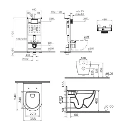 VITRA Pack WC Mia suspendu cuvette carénée fixations invisibles et bati support autoportant avec plaque Blanche