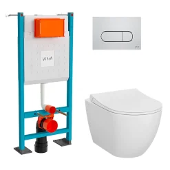 VITRA Pack WC Mia suspendu cuvette carénée fixations invisibles et bati support autoportant avec plaque Chromée