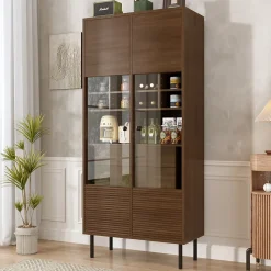 Vitrine multibranches avec façade en verre, étagères à plusieurs niveaux et tiroir dissimulé, pour salle de bain, salon ou bureau