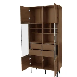 Vitrine multibranches avec façade en verre, étagères à plusieurs niveaux et tiroir dissimulé, pour salle de bain, salon ou bureau