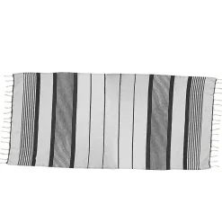 Véritable fouta Tunisienne 1m x 2m tissage à plat 100% coton 380g - Blanc cassé et gris foncé - Vivezen