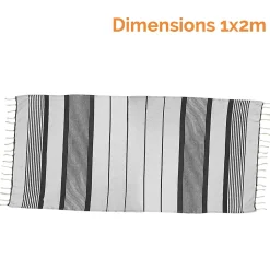 Véritable fouta Tunisienne 1m x 2m tissage à plat 100% coton 380g - Blanc cassé et gris foncé - Vivezen