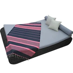 Véritable fouta Tunisienne 1m x 2m tissage à plat 100% coton 380g - Gris foncé et rose - Vivezen