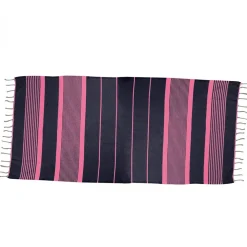 Véritable fouta Tunisienne 1m x 2m tissage à plat 100% coton 380g - Gris foncé et rose - Vivezen