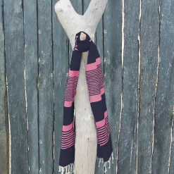 Véritable fouta Tunisienne 1m x 2m tissage à plat 100% coton 380g - Gris foncé et rose - Vivezen