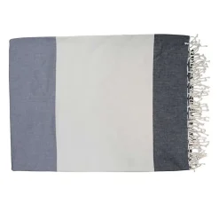 Véritable fouta Tunisienne XXL 2m x 3m tissage à plat 100% coton 380g - Gris et beige - Vivezen