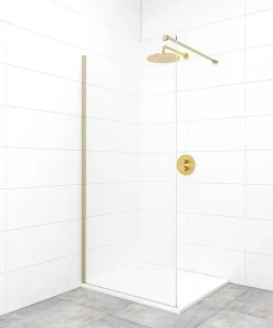 Walk-in 110x200cm Paroi en verre Crystal Glass 8 mm anticalcaire, avec bras et profilés Laiton (SATBWI110PRMO)