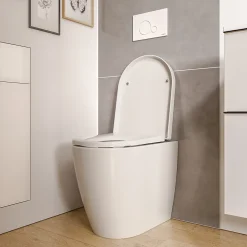 WC à poser Blanc brillant 36x54x42cm (LxPxH) sans rebord, abattant fermeture progressive + soft-close - VIREO