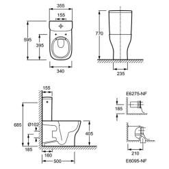 WC à poser compact sans bride sortie universelle JACOB DELAFON avec abattant extra-plat, déclipsable et frein de chute