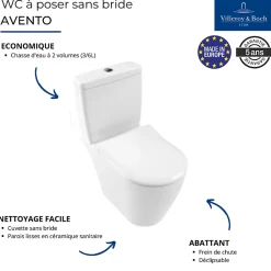 WC à poser compact sans bride VILLEROY ET BOCH Avento avec abattant