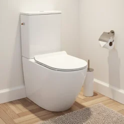 WC à poser sans bride en céramique avec abattant SoftClose + réservoir de chasse, alimentation latérale, blanc (CEPX030RREXVP)