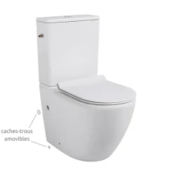 WC à poser sans bride en céramique avec abattant SoftClose + réservoir de chasse, alimentation latérale, blanc (CEPX030RREXVP)