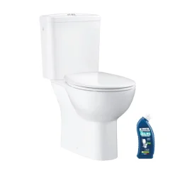 WC à poser sans bride GROHE Bau Ceramic avec abattant frein de chute declipsable + nettoyant Briochin
