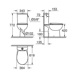 WC à poser sans bride GROHE Bau Ceramic avec abattant frein de chute declipsable + nettoyant Briochin