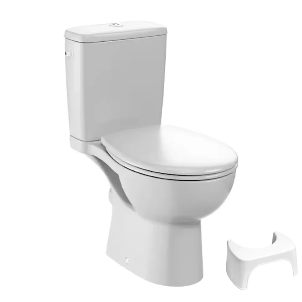 WC à poser sans bride sortie horizontale JACOB DELAFON Gaspard avec abattant frein de chute déclipsable + Tabouret blanc