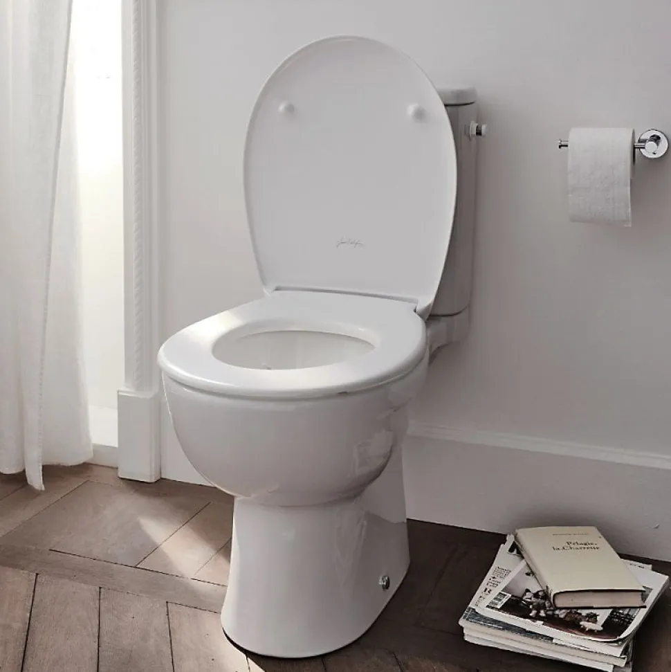 WC à poser sans bride sortie horizontale JACOB DELAFON Gaspard avec abattant frein de chute déclipsable + Tabouret blanc