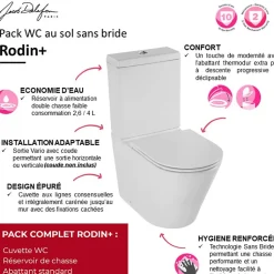 WC à poser sans bride sortie universelle JACOB DELAFON Rodin+ avec abattant frein de chute + nettoyant