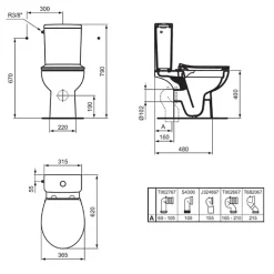 WC à poser sans bride sortie horizontale IDEAL STANDARD TIRSO RimLS+ avec abattant frein de chute