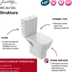 WC à poser sans bride sortie horizontale JACOB DELAFON Struktura avec abattant