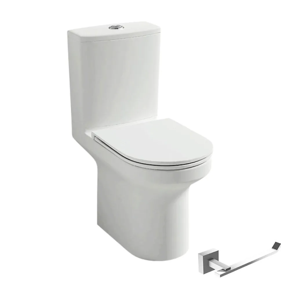 WC à poser sans bride sortie horizontale JACOB DELAFON Elite avec abattant frein de chute + Porte-rouleau Moderne Chromé