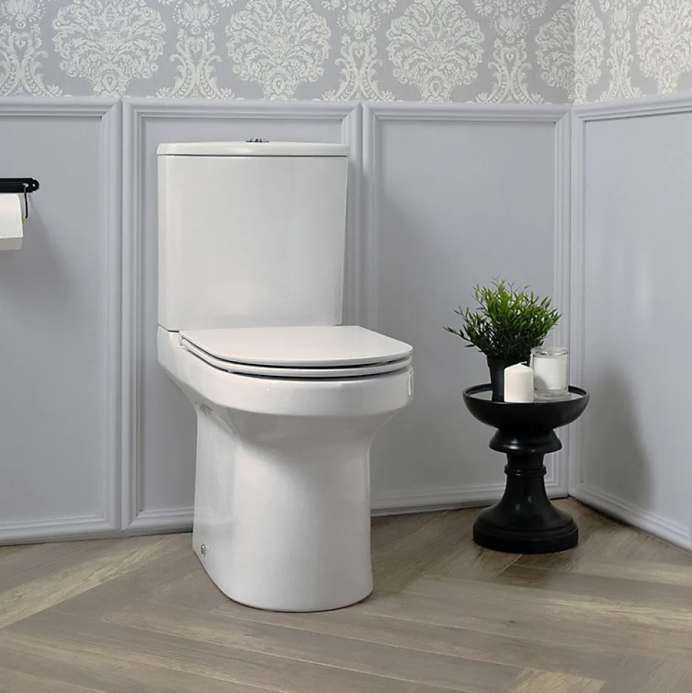 WC à poser sans bride sortie horizontale JACOB DELAFON Elite avec abattant frein de chute + Porte-rouleau Moderne Chromé