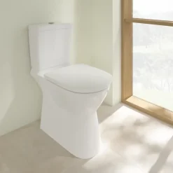 WC à poser sans bride surélevé sortie horizontale VILLEROY & BOCH O.novo avec abattant frein de chute + Nettoyant